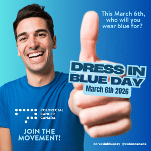 2026 DIB day A man giving thumbs up behind a notice of March 6th, Dress in Blue Day.